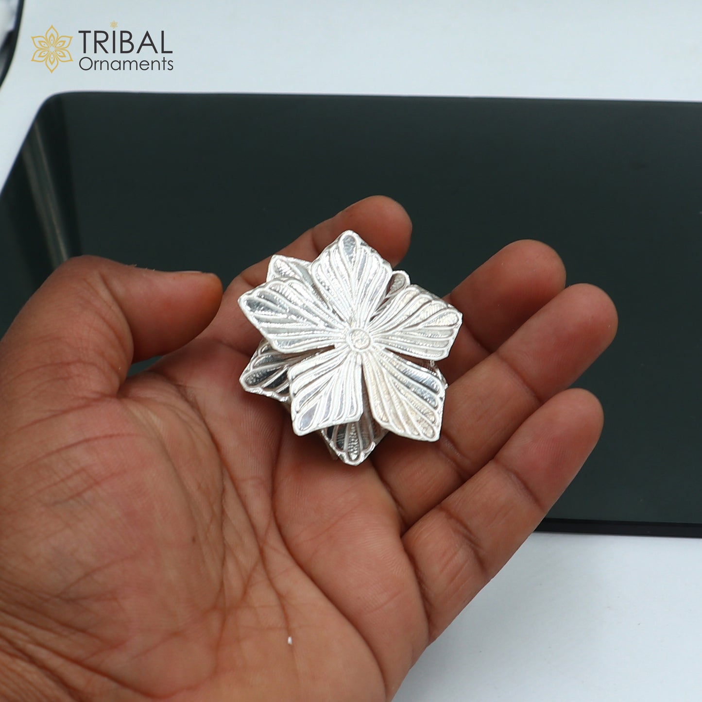 925 sterling silver handcrafted flower design lamp/ Deepak, silver article, puja utensils, silver figurine su1066 - TRIBAL ORNAMENTS