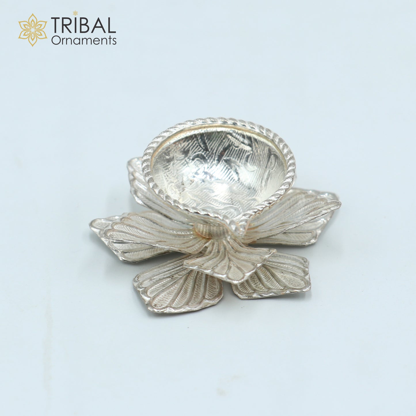 925 sterling silver handcrafted flower design lamp/ Deepak, silver article, puja utensils, silver figurine su1066 - TRIBAL ORNAMENTS