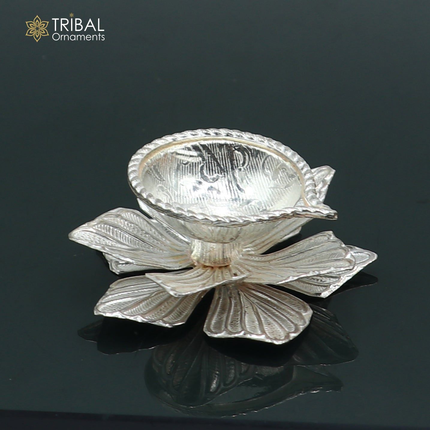 925 sterling silver handcrafted flower design lamp/ Deepak, silver article, puja utensils, silver figurine su1066 - TRIBAL ORNAMENTS