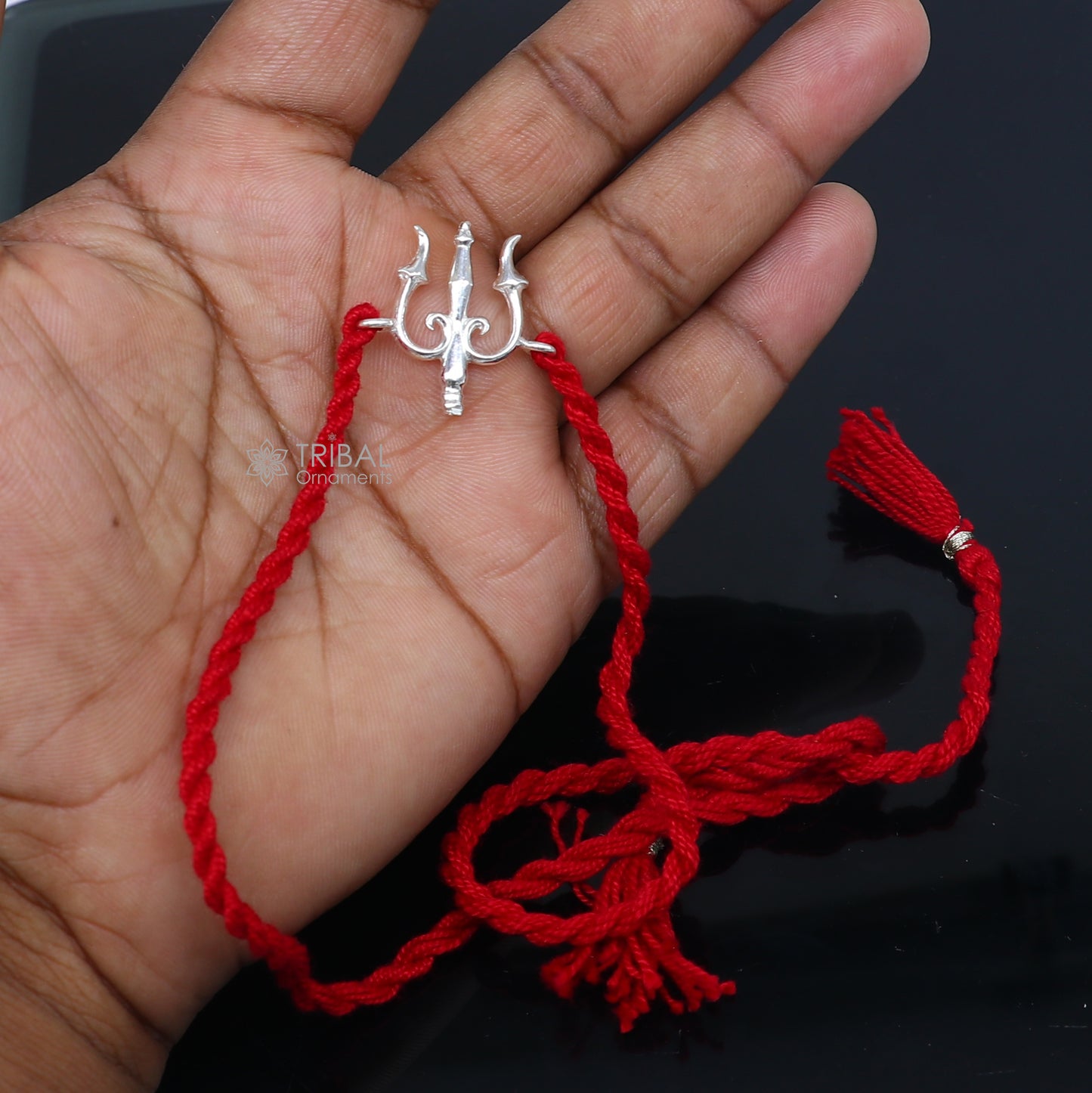 925 sterling silver Trishul / Trident design pendant rakhi Rakshabandhan festival rk402 - TRIBAL ORNAMENTS