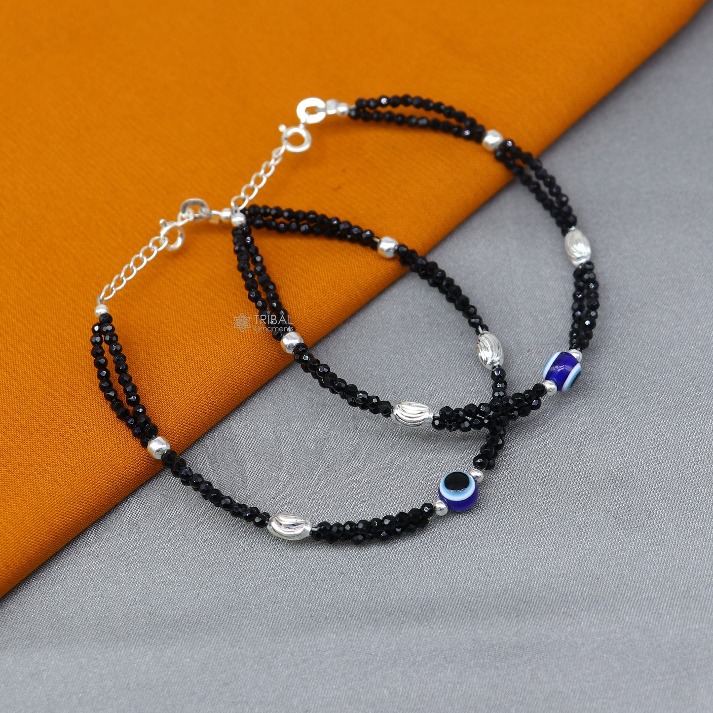 925 sterling silver and evil eye blue beaded chain bracelet Combo use mother bracelet or baby anklets, sbr752 - TRIBAL ORNAMENTS