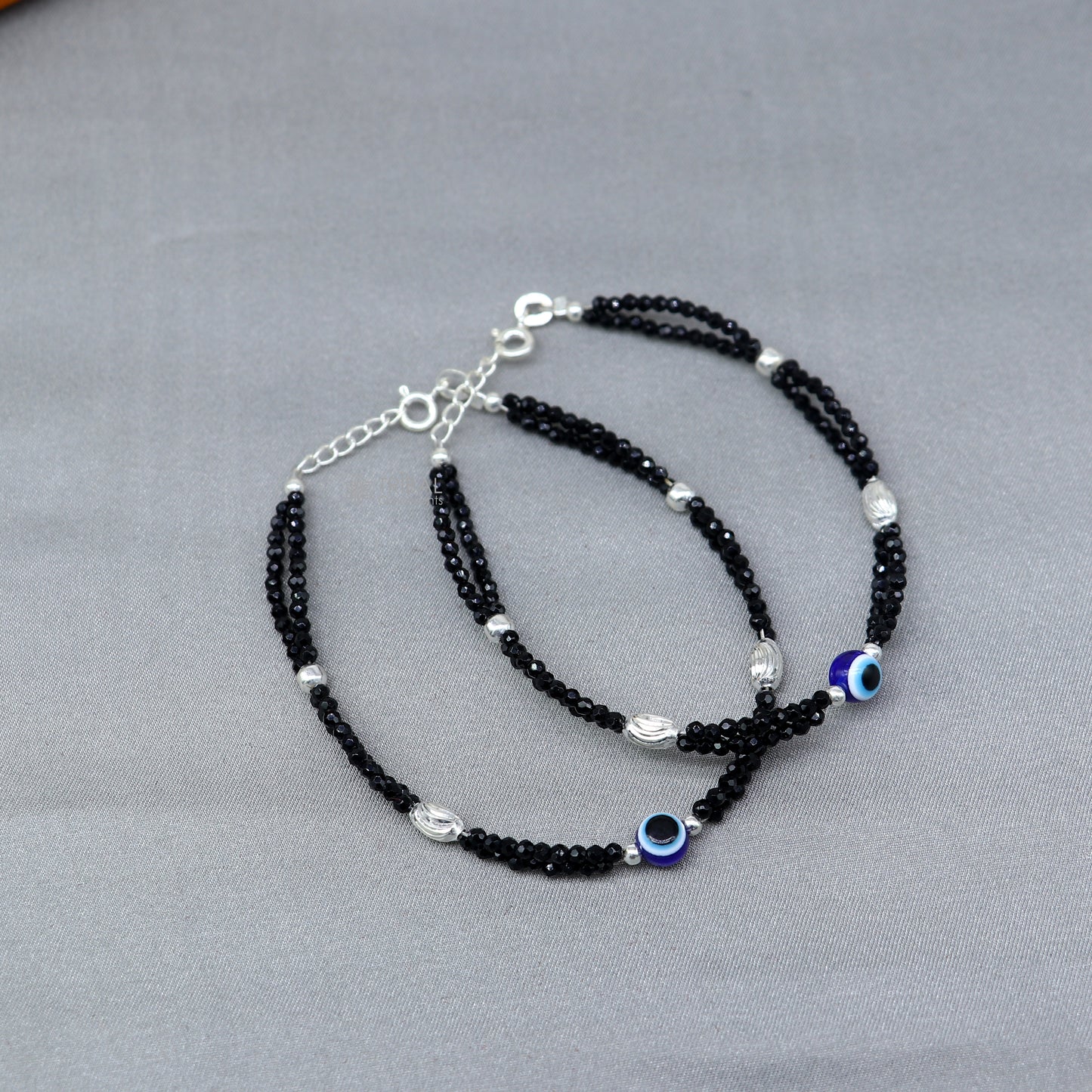 925 sterling silver and evil eye blue beaded chain bracelet Combo use mother bracelet or baby anklets, sbr752 - TRIBAL ORNAMENTS