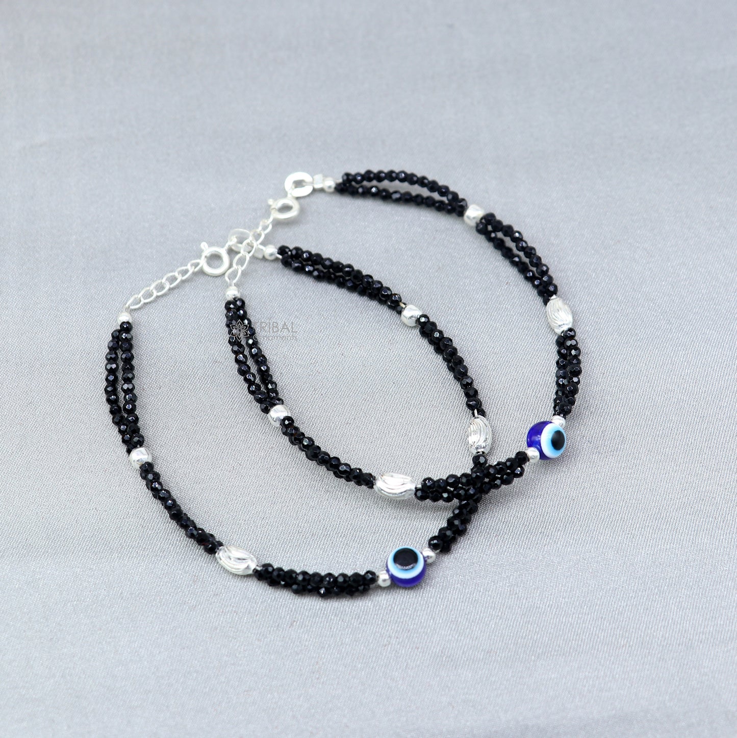 925 sterling silver and evil eye blue beaded chain bracelet Combo use mother bracelet or baby anklets, sbr752 - TRIBAL ORNAMENTS