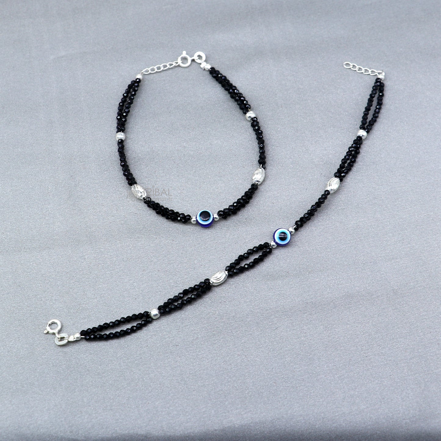 925 sterling silver and evil eye blue beaded chain bracelet Combo use mother bracelet or baby anklets, sbr752 - TRIBAL ORNAMENTS