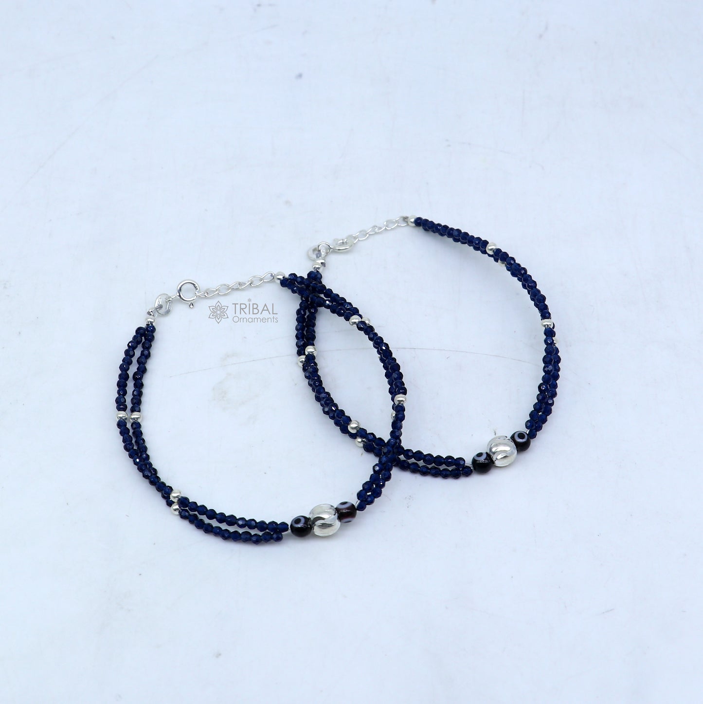 925 sterling silver and evil eye blue beaded chain bracelet Combo use mother bracelet or baby anklets, sbr751 - TRIBAL ORNAMENTS