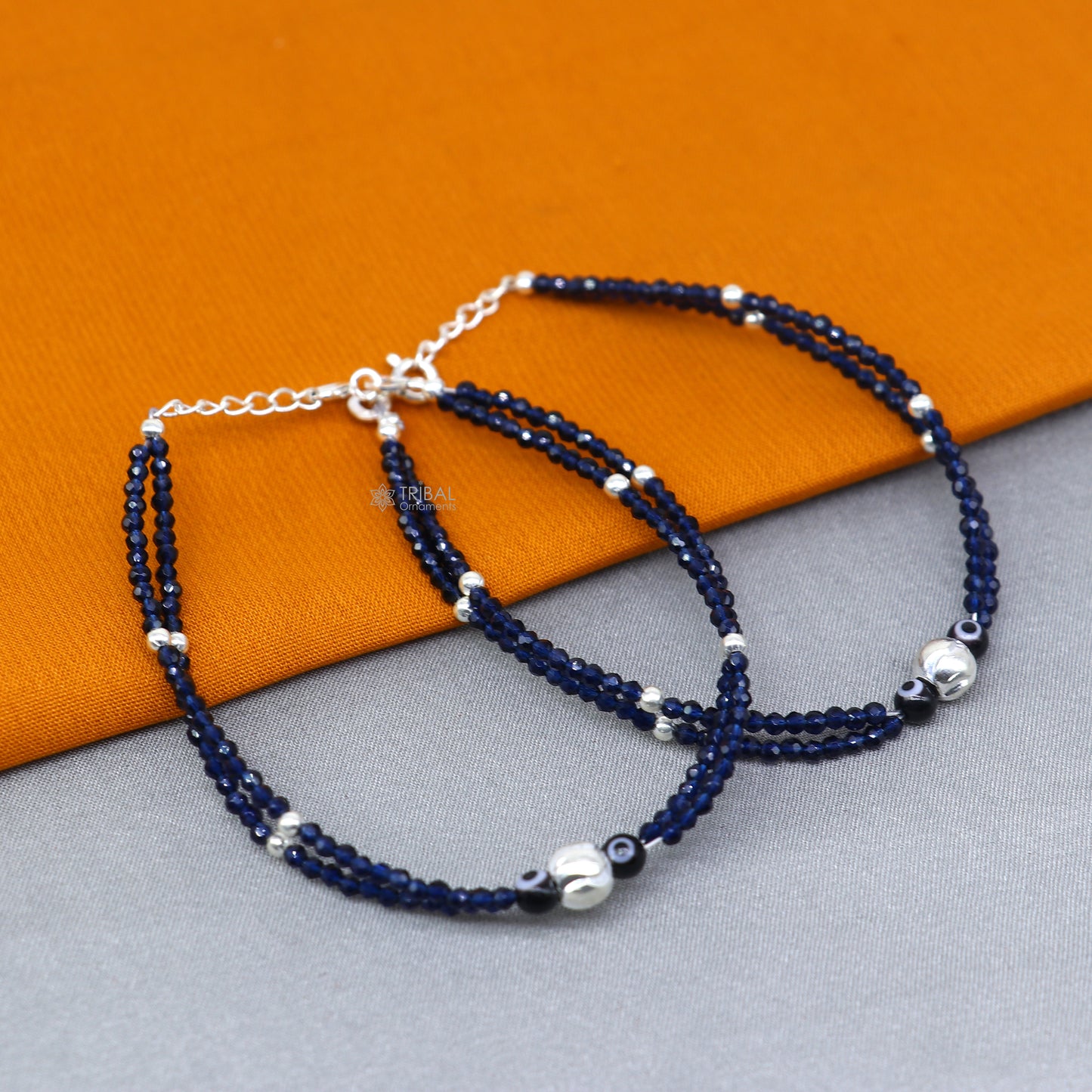 925 sterling silver and evil eye blue beaded chain bracelet Combo use mother bracelet or baby anklets, sbr751 - TRIBAL ORNAMENTS