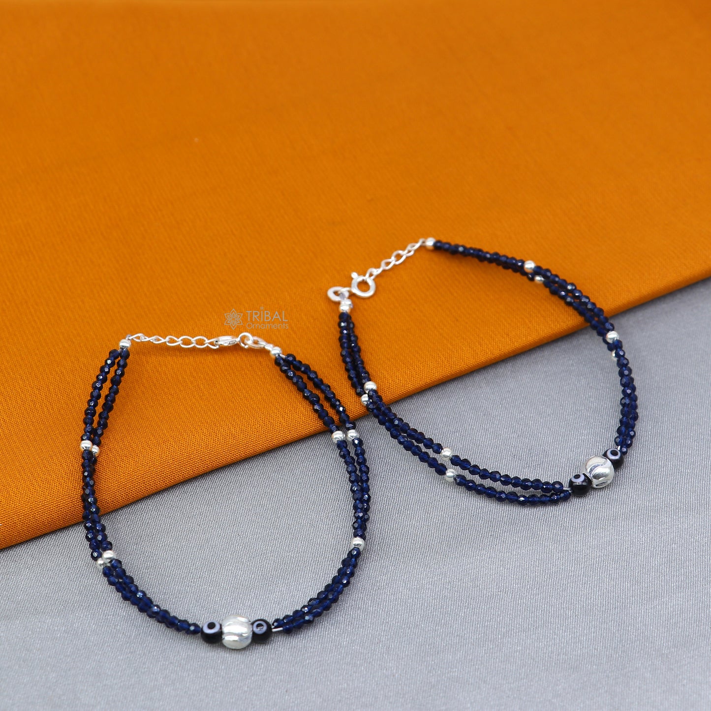 925 sterling silver and evil eye blue beaded chain bracelet Combo use mother bracelet or baby anklets, sbr751 - TRIBAL ORNAMENTS