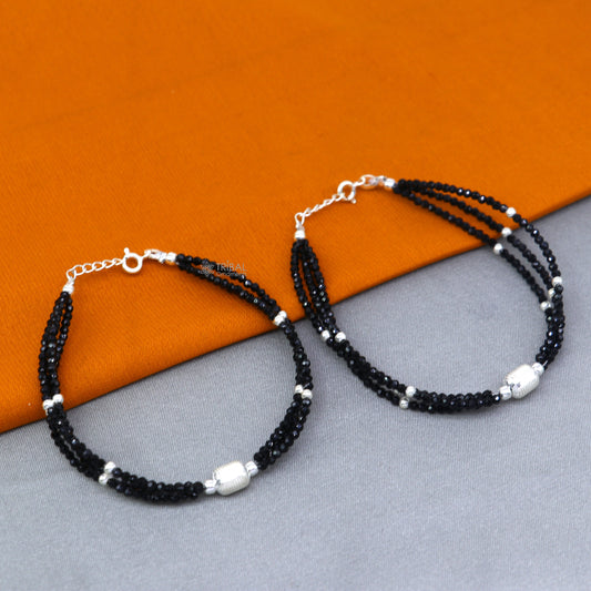925 sterling silver bead and black beaded chain bracelet Combo use mother  bracelet or  baby anklets, sbr750 - TRIBAL ORNAMENTS