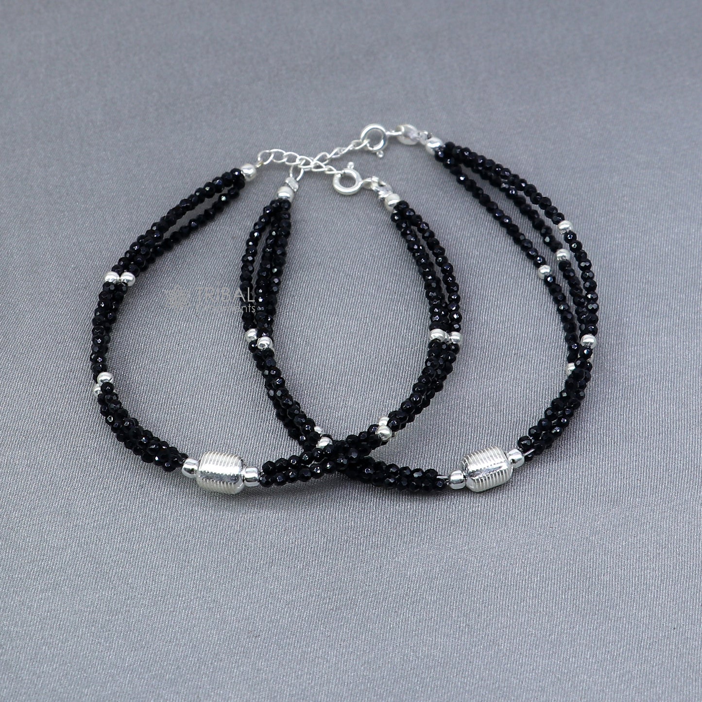 925 sterling silver bead and black beaded chain bracelet Combo use mother bracelet or baby anklets, sbr750 - TRIBAL ORNAMENTS
