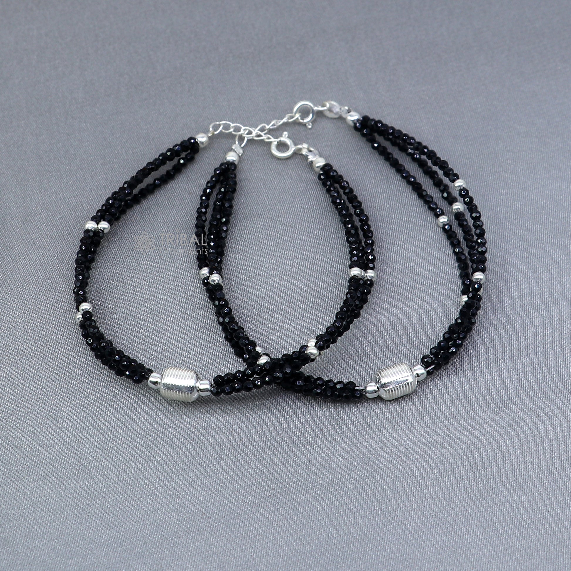 925 sterling silver bead and black beaded chain bracelet Combo use mother  bracelet or  baby anklets, sbr750 - TRIBAL ORNAMENTS