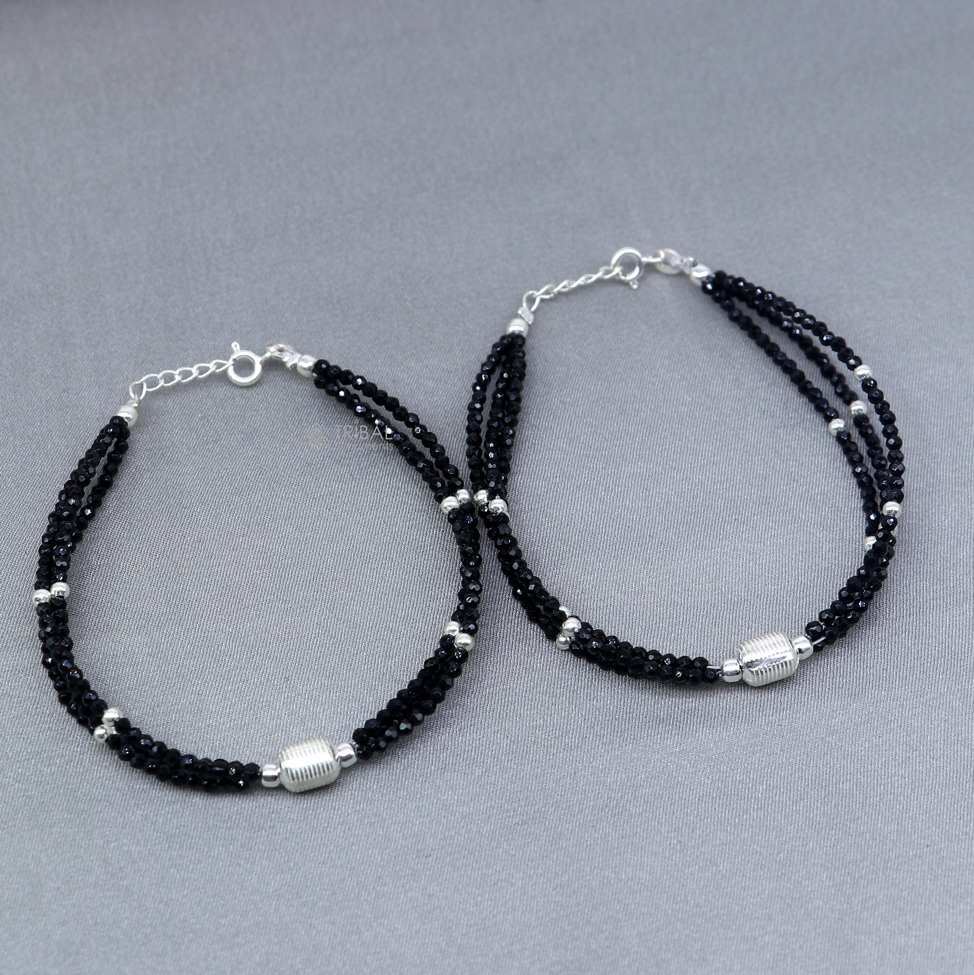 925 sterling silver bead and black beaded chain bracelet Combo use mother  bracelet or  baby anklets, sbr750 - TRIBAL ORNAMENTS