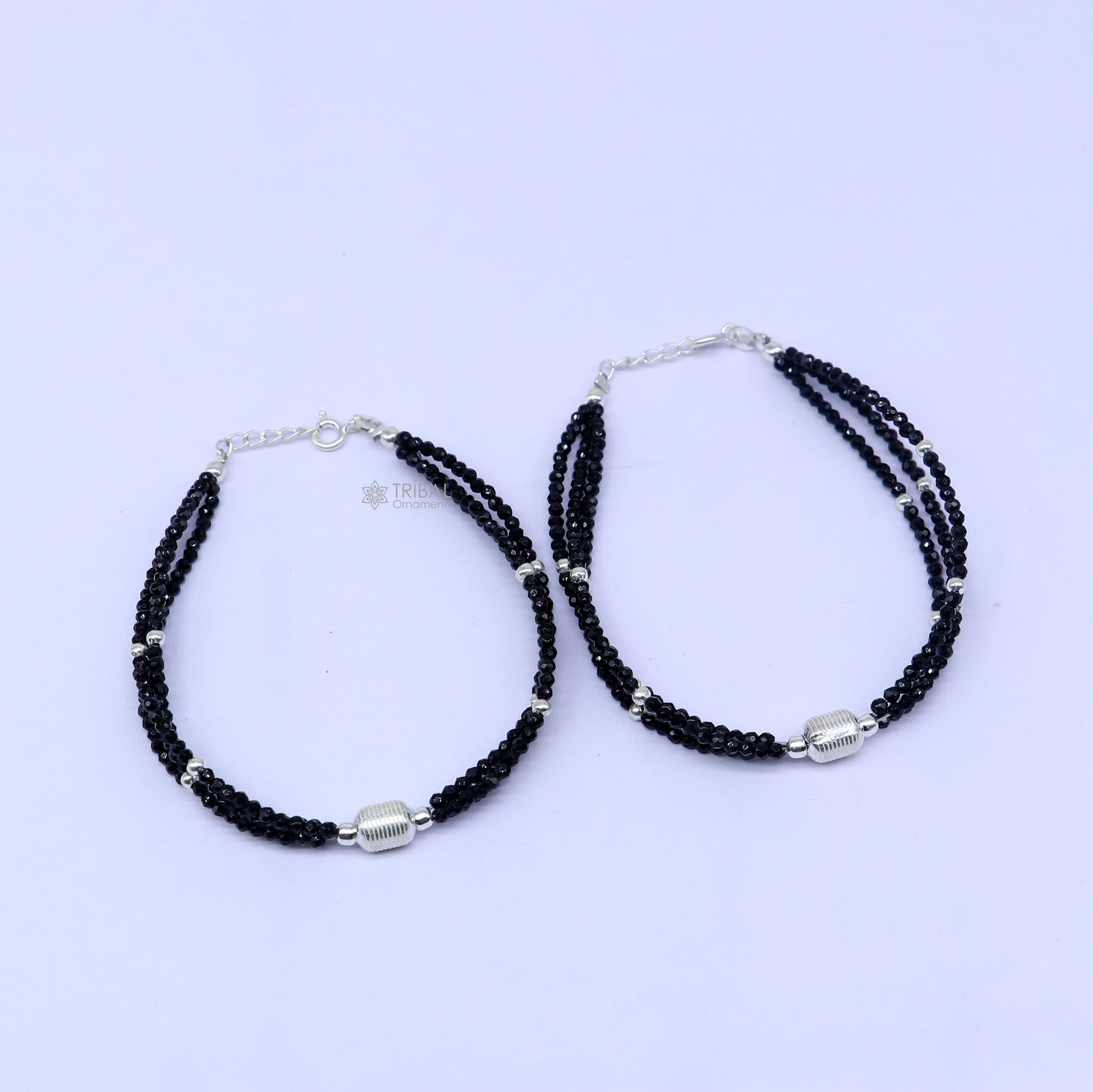925 sterling silver bead and black beaded chain bracelet Combo use mother bracelet or baby anklets, sbr750 - TRIBAL ORNAMENTS