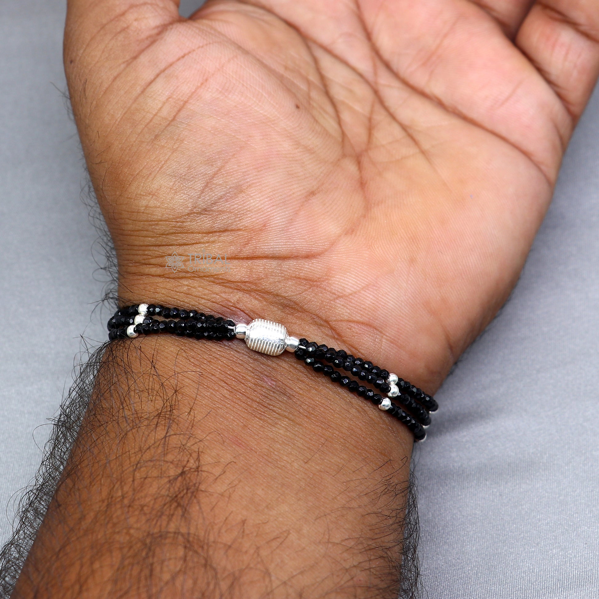 925 sterling silver bead and black beaded chain bracelet Combo use mother  bracelet or  baby anklets, sbr750 - TRIBAL ORNAMENTS