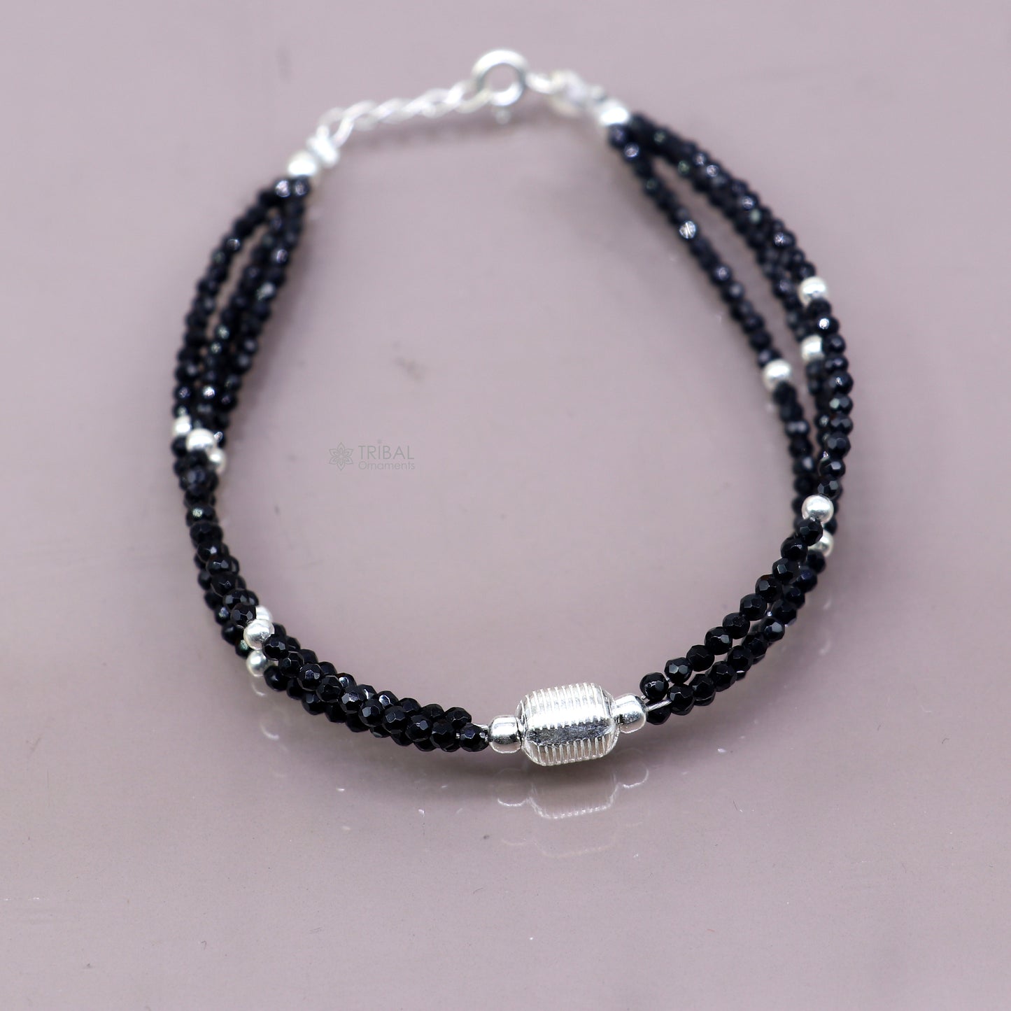 925 sterling silver bead and black beaded chain bracelet Combo use mother bracelet or baby anklets, sbr750 - TRIBAL ORNAMENTS