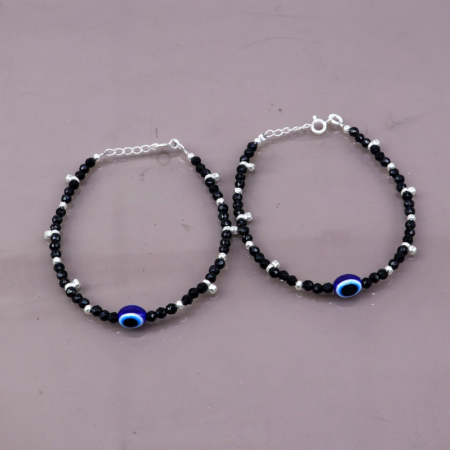 925 sterling silver and evil eye black beaded chain bracelet Combo use mother bracelet or baby anklets, sbr749 - TRIBAL ORNAMENTS