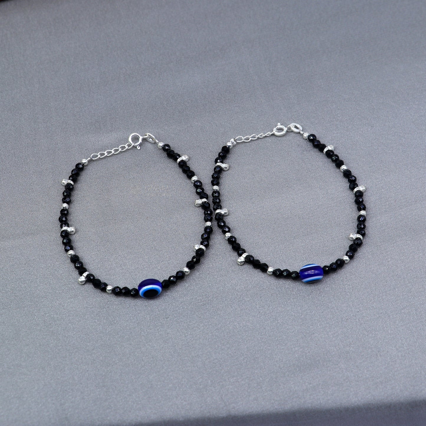 925 sterling silver and evil eye black beaded chain bracelet Combo use mother bracelet or baby anklets, sbr749 - TRIBAL ORNAMENTS