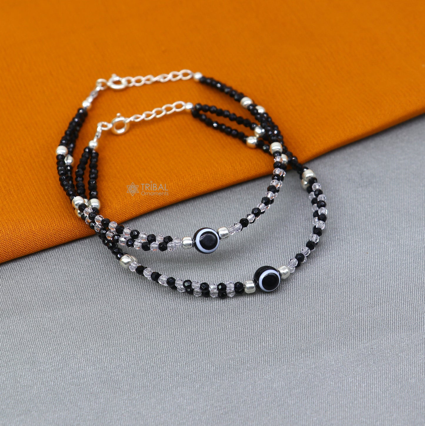 925 sterling silver and evil eye black beaded chain bracelet Combo use mother bracelet or baby anklets, sbr748 - TRIBAL ORNAMENTS