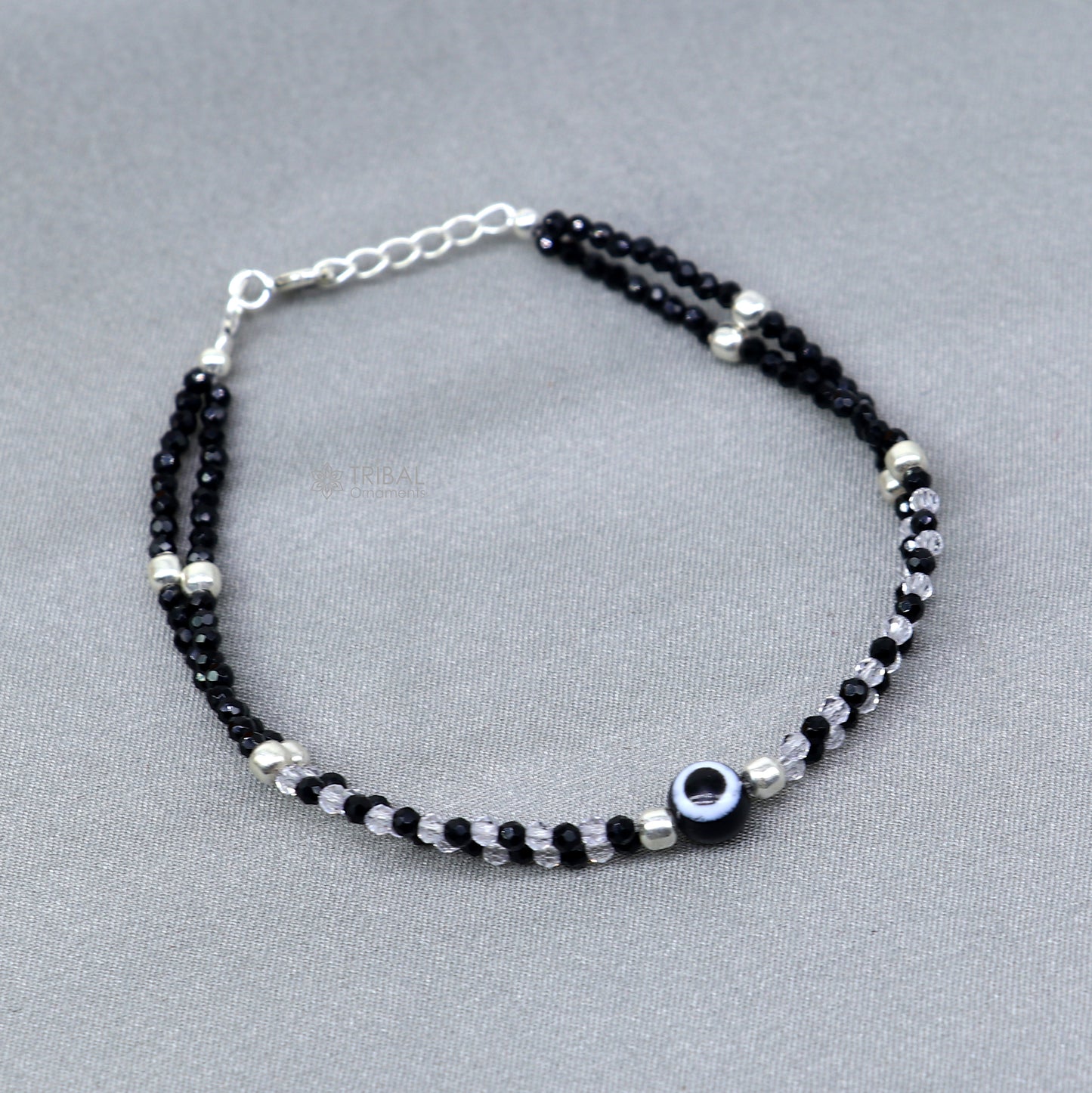 925 sterling silver and evil eye black beaded chain bracelet Combo use mother bracelet or baby anklets, sbr748 - TRIBAL ORNAMENTS
