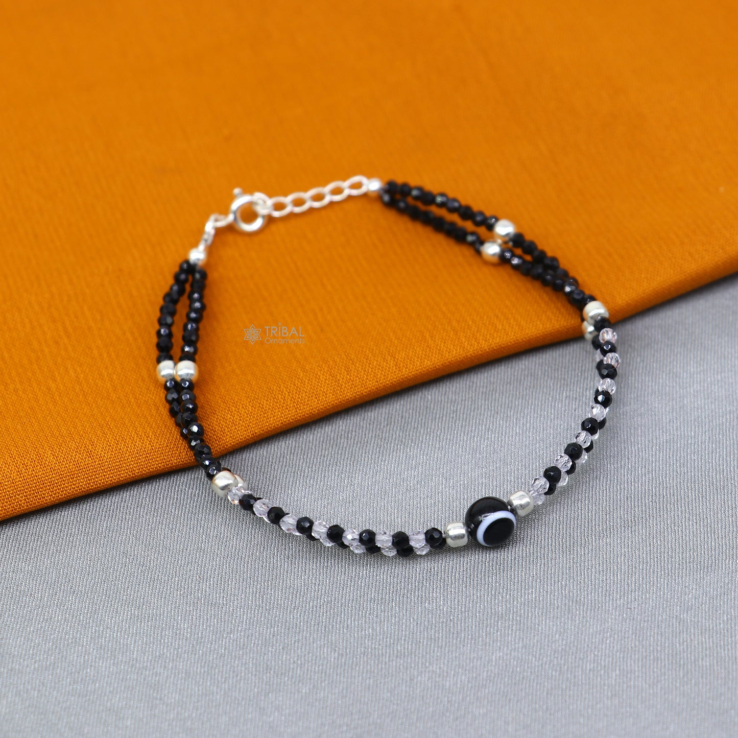 925 sterling silver and evil eye black beaded chain bracelet Combo use mother bracelet or baby anklets, sbr748 - TRIBAL ORNAMENTS