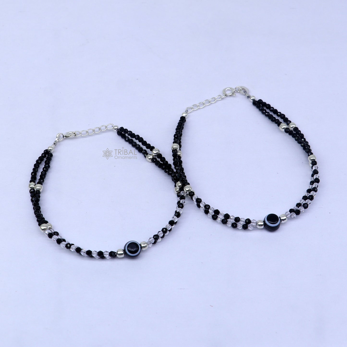 925 sterling silver and evil eye black beaded chain bracelet Combo use mother bracelet or baby anklets, sbr748 - TRIBAL ORNAMENTS