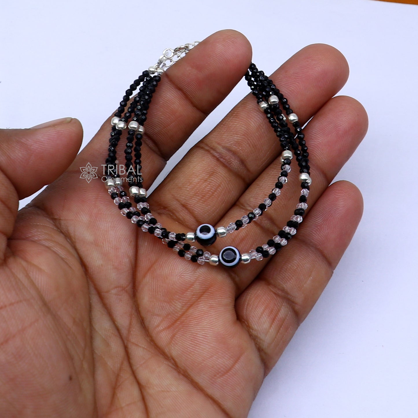 925 sterling silver and evil eye black beaded chain bracelet Combo use mother bracelet or baby anklets, sbr748 - TRIBAL ORNAMENTS