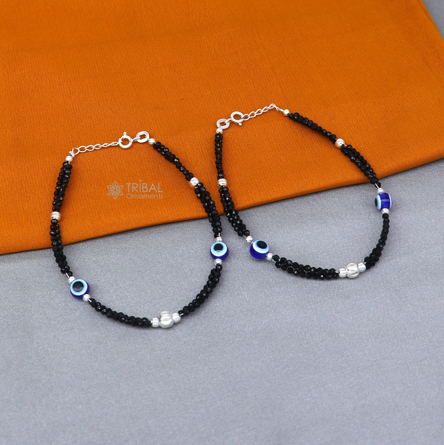 925 sterling silver and evil eye black beaded chain bracelet Combo use mother bracelet or baby anklets, sbr747 - TRIBAL ORNAMENTS