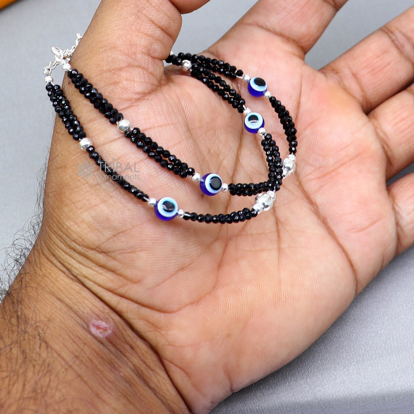 925 sterling silver and evil eye black beaded chain bracelet Combo use mother bracelet or baby anklets, sbr747 - TRIBAL ORNAMENTS