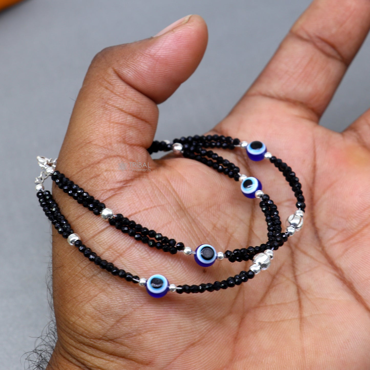 925 sterling silver and evil eye black beaded chain bracelet Combo use mother bracelet or baby anklets, sbr747 - TRIBAL ORNAMENTS