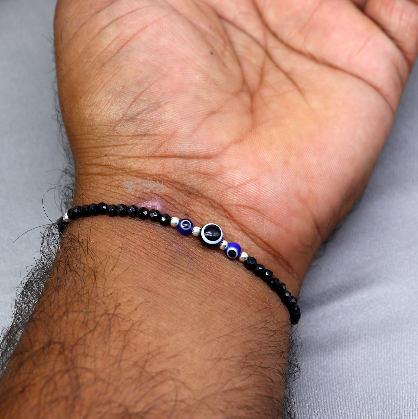 925 sterling silver and evil eye black beaded chain bracelet Combo use mother bracelet or baby anklets, sbr746 - TRIBAL ORNAMENTS