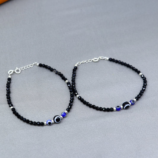 925 sterling silver and evil eye black beaded chain bracelet Combo use mother bracelet or baby anklets, sbr746 - TRIBAL ORNAMENTS