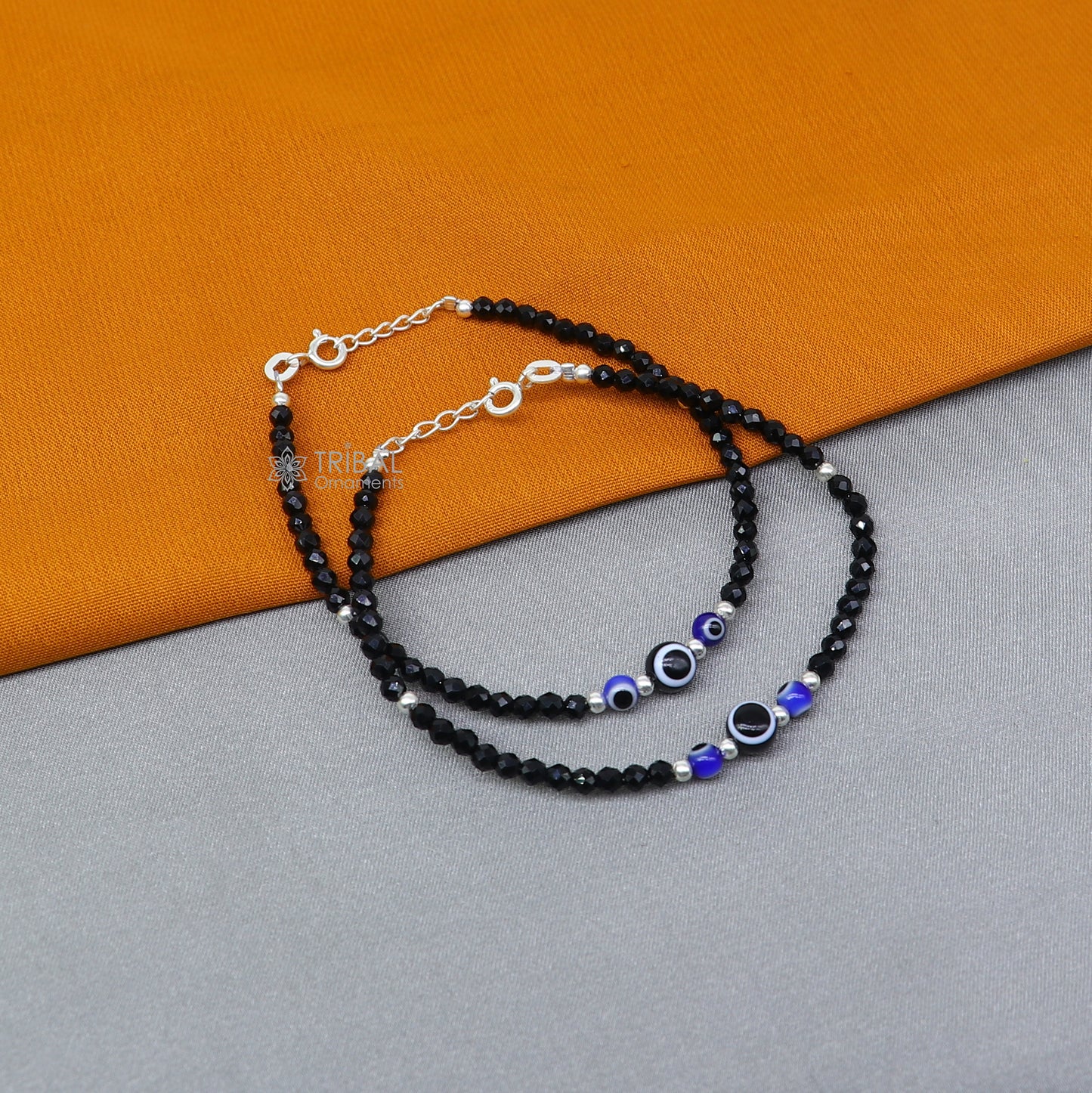 925 sterling silver and evil eye black beaded chain bracelet Combo use mother bracelet or baby anklets, sbr746 - TRIBAL ORNAMENTS