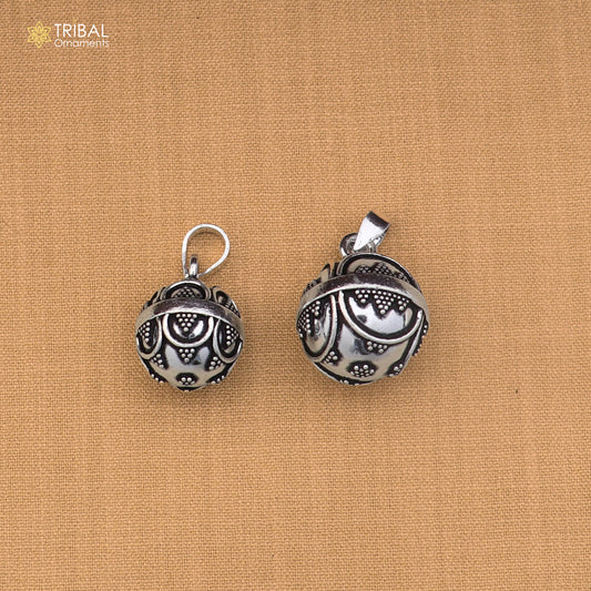 Sterling silver ball design pet cat/dog jingling pendant with tribal ornament style, crafted by TRIBAL ORNAMENTS.
