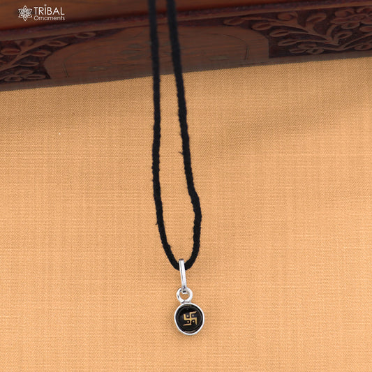 Sterling silver Swastik pendant for girls or kids jewelry, detailed tribal design in 925 silver.