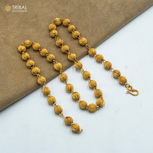 9MM 925 sterling silver delicate beaded gold polished chain necklace unisex jewelry ch269