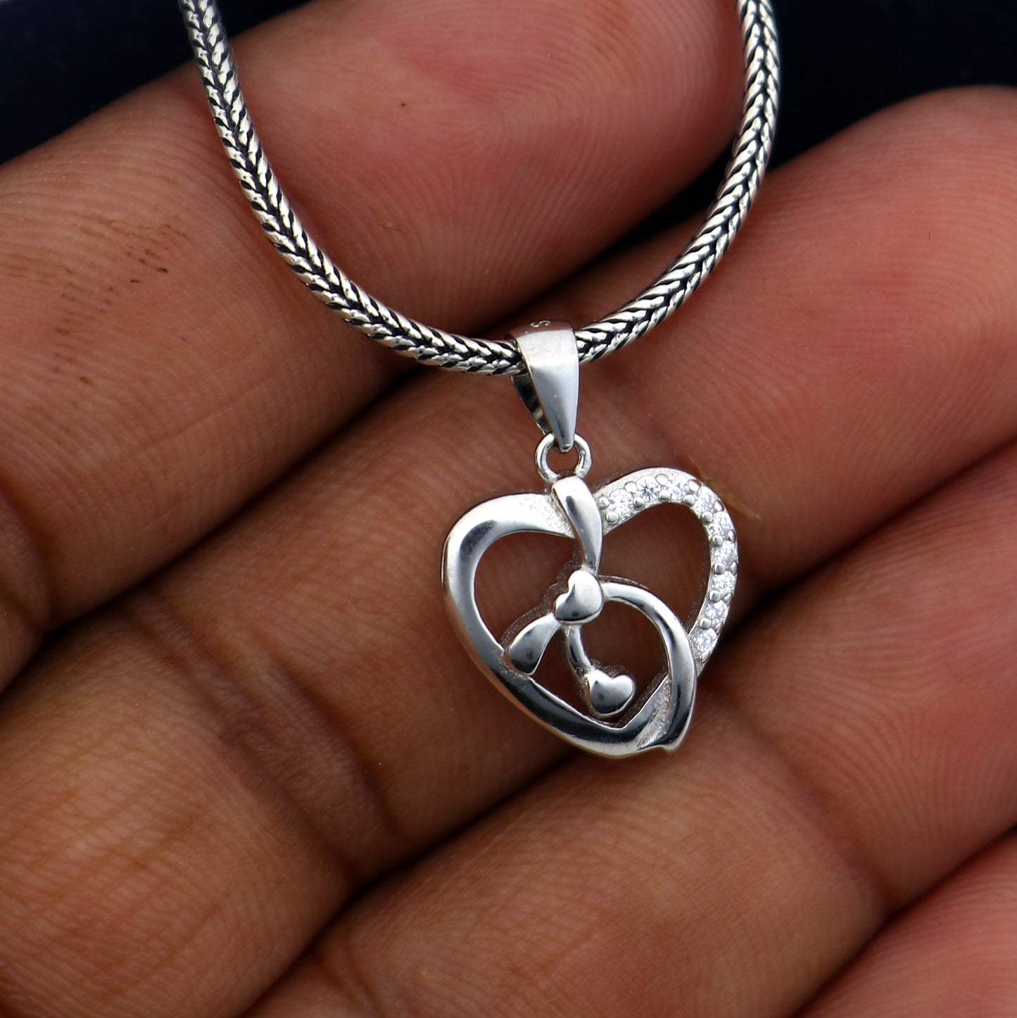 925 Sterling silver heart design diamond pendant nsp934 - TRIBAL ORNAMENTS