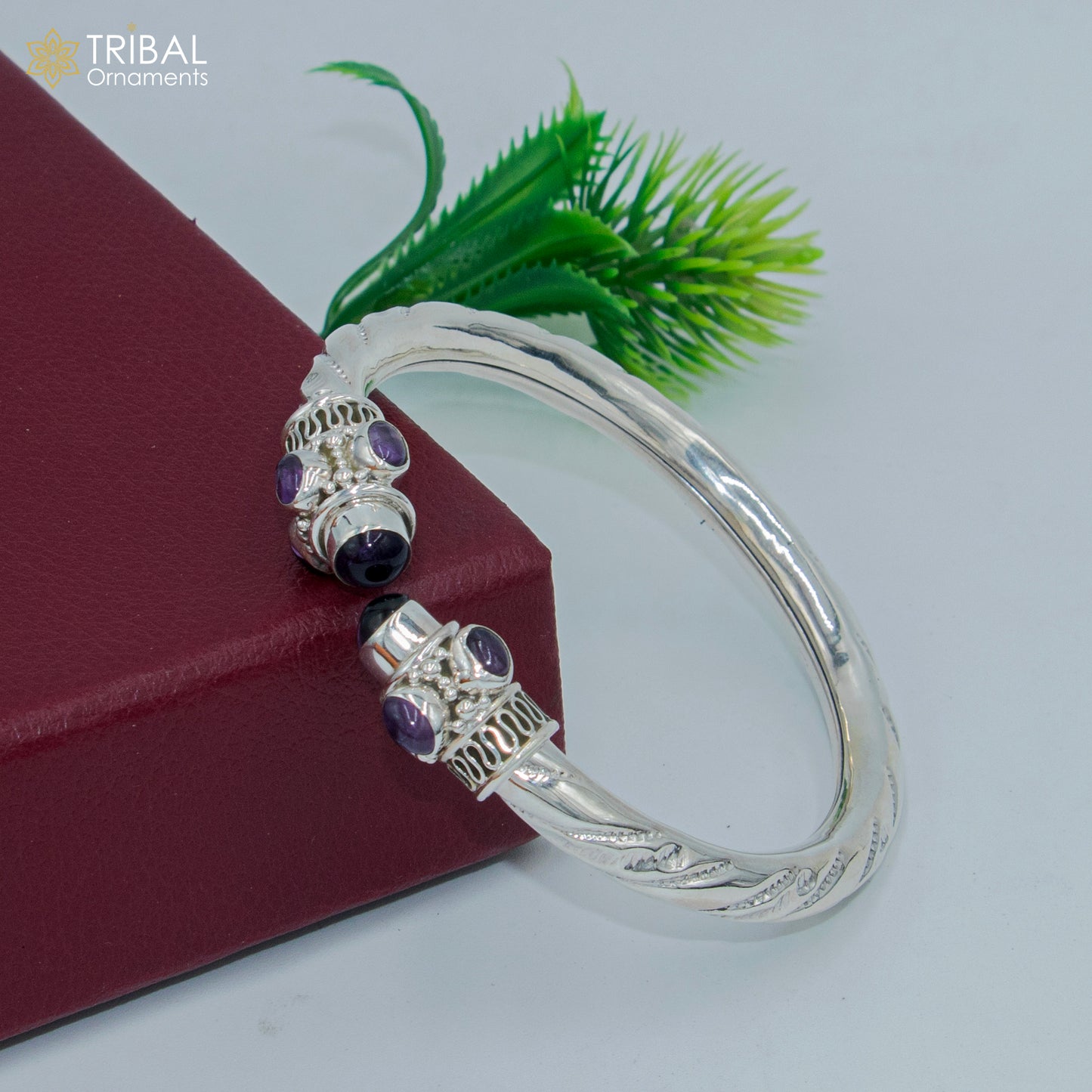 925 Sterling silver customized purple turquoise stone bangle bracelet , unisex kada tribal jewelry nsk907