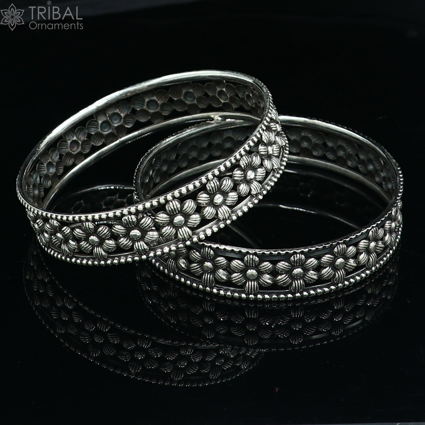 925 Sterling silver flower design bangle kada tribal jewelry nsk911