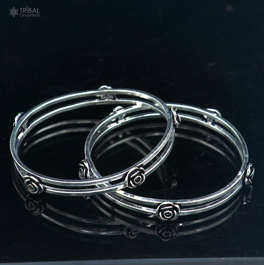 925 Sterling silver flower design bangle kada tribal jewelry nsk912
