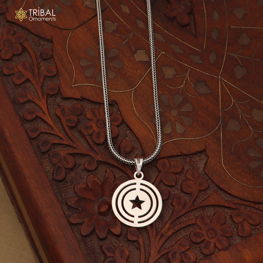925 sterling silver round shape star design pendant with chain stylish unisex jewelry nsp1153