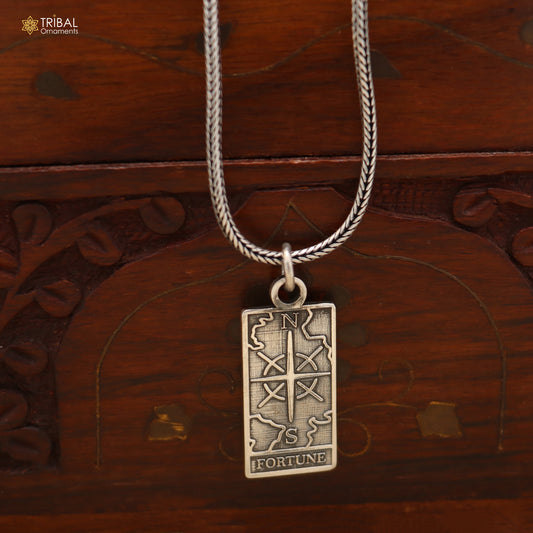 925 sterling silver Wheel of Fortune Tarot Card pendant with chain unisex jewelry nsp1167