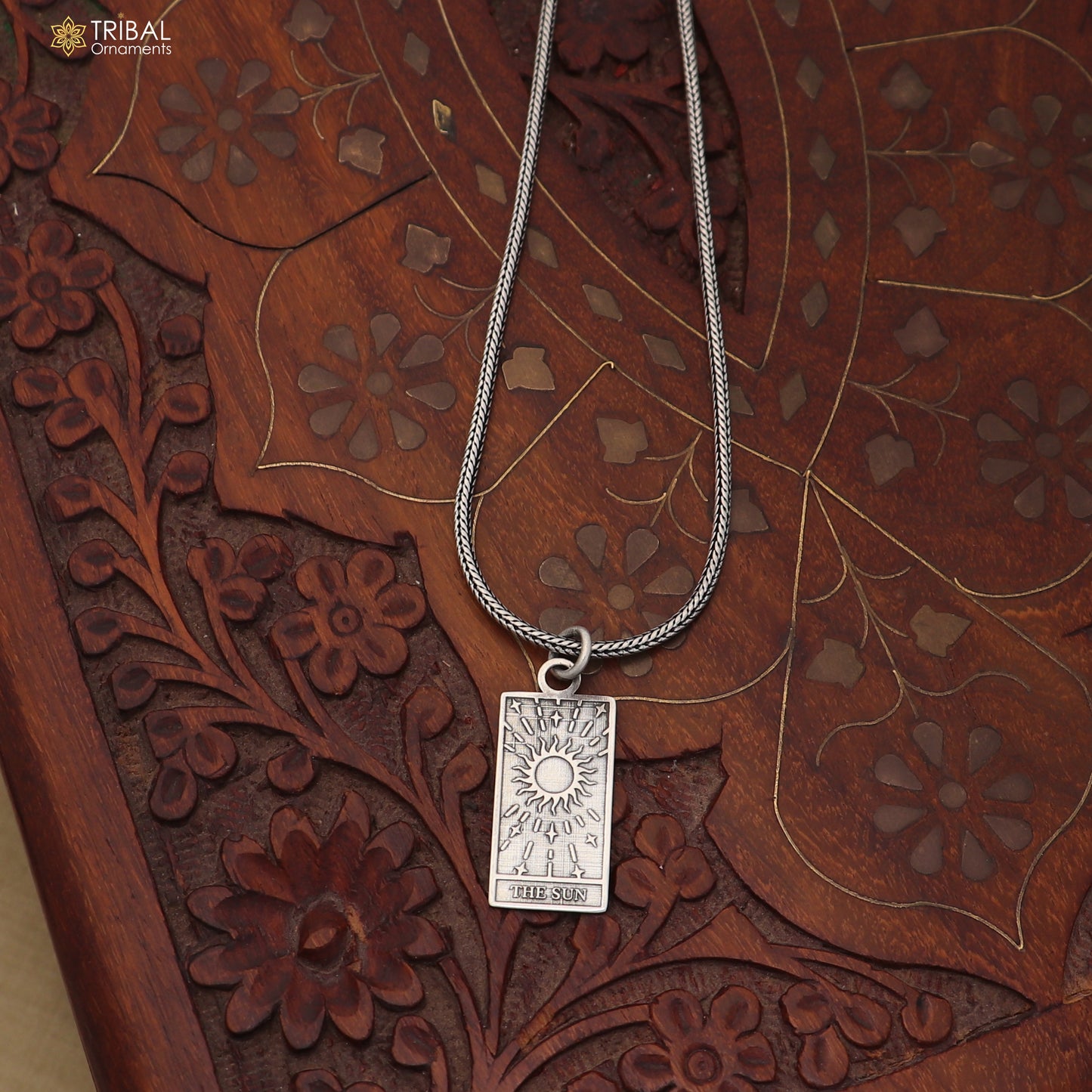 925 sterling silver The Sun Tarot Card pendant with chain stylish unisex jewelry nsp1171