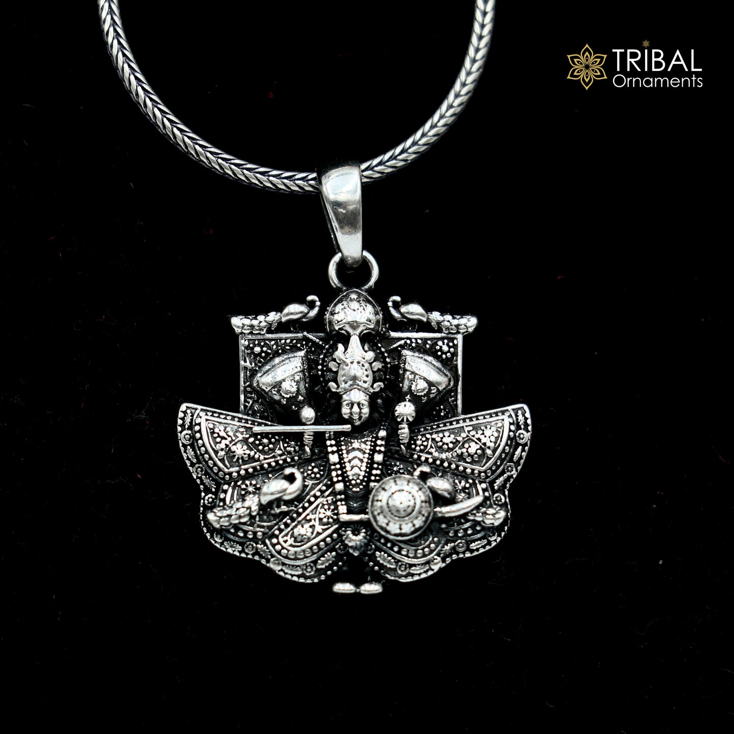925 sterling silver handmade lord sanwariya ji ( krishna ) Pendant with chain tribal jewellery nsp1048