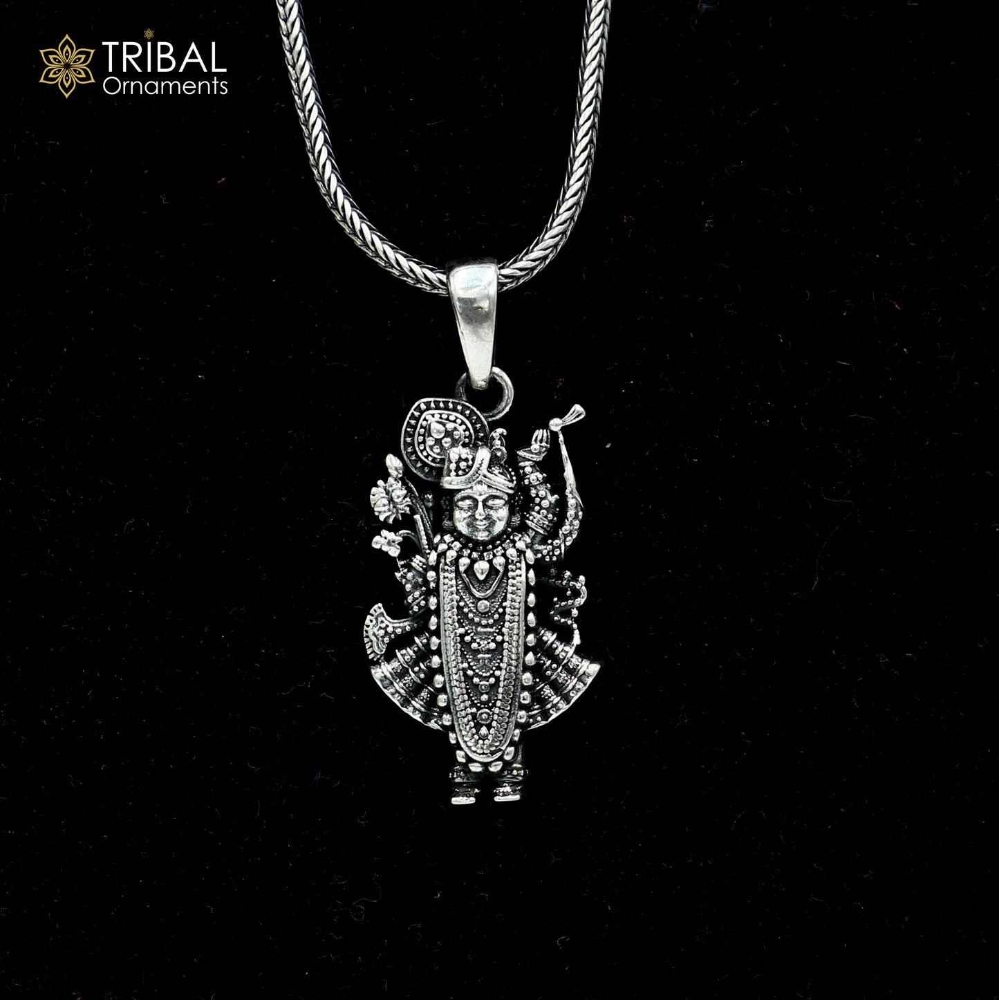 925 sterling silver Shree nath ji ( krishna ) Pendant with chain tribal jewellery nsp1049