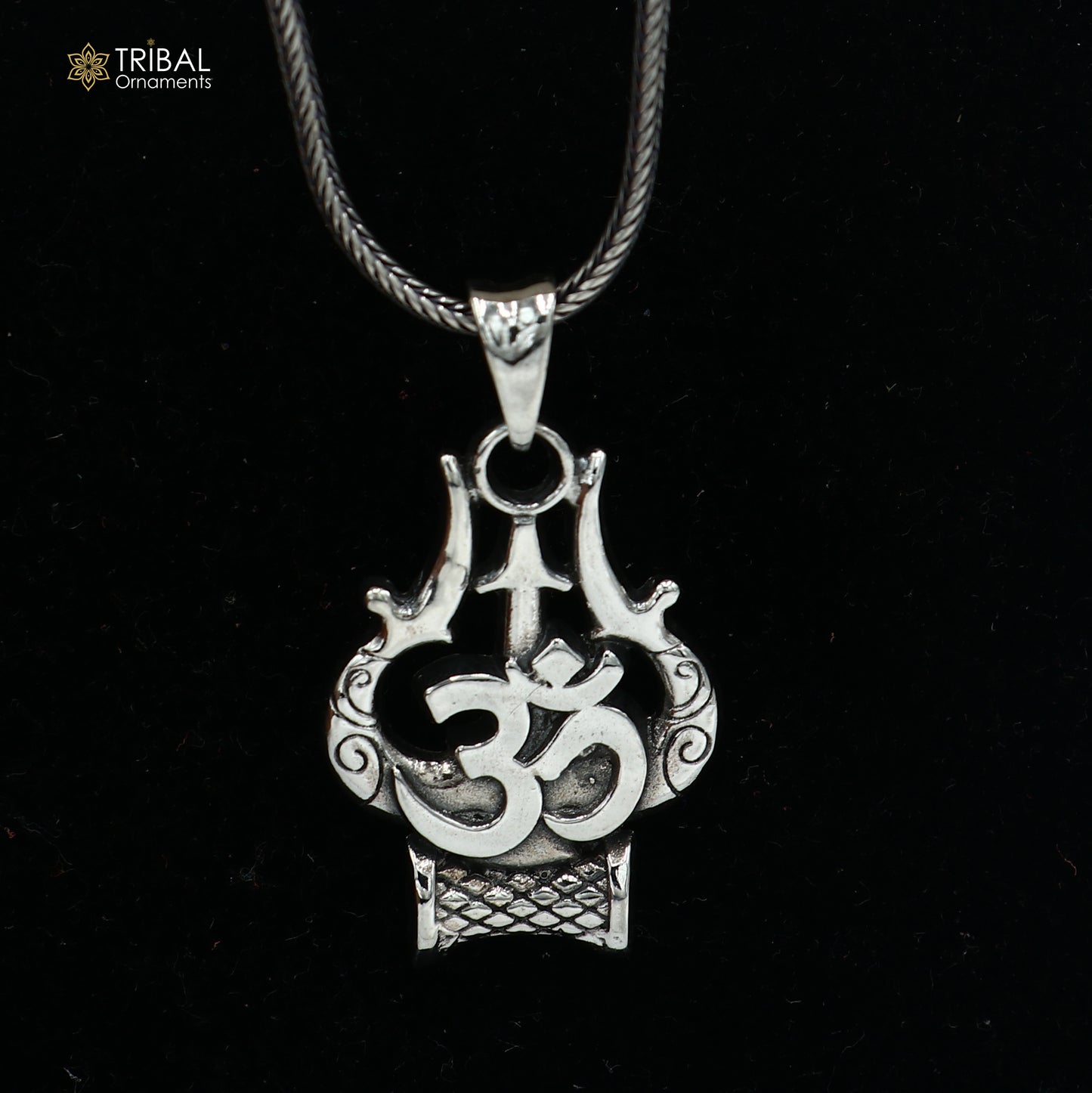 925 sterling silver shiva trident with om mantra Pendant with chain tribal jewellery nsp1052
