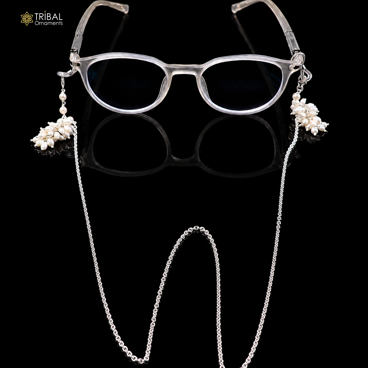 925 Sterling silver pearl beads with cuban link chain Women Stylish Sunglass Eyeglass Cord mask chain ch655