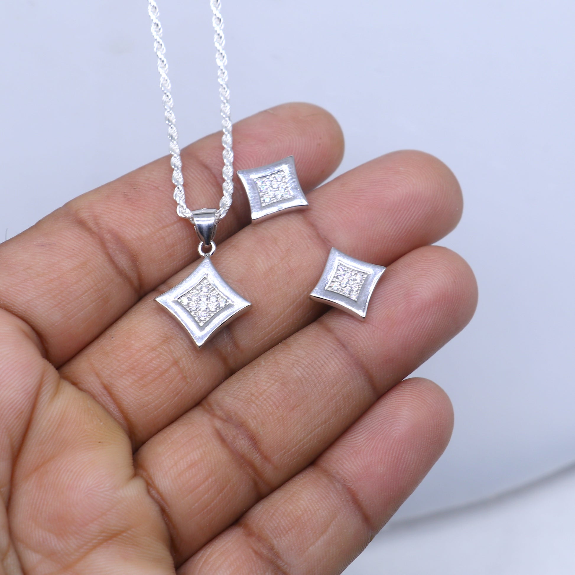925 Sterling silver Fashionable diamond cubic zirconia stone  pendant set nsp971 - TRIBAL ORNAMENTS