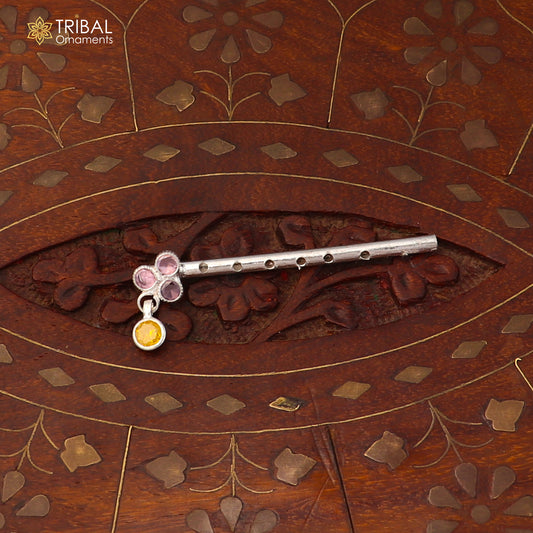 925 sterling silver stone design bansuri laddu Gopala flute, Krishna flute su1402