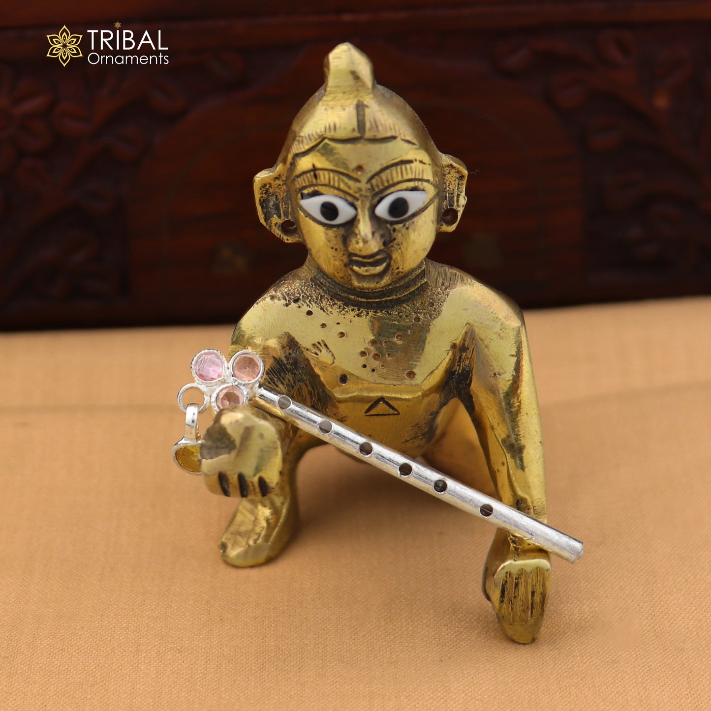 925 sterling silver stone design bansuri laddu Gopala flute, Krishna flute su1402