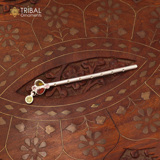 925 sterling silver stone design bansuri laddu Gopala flute, Krishna flute su1403