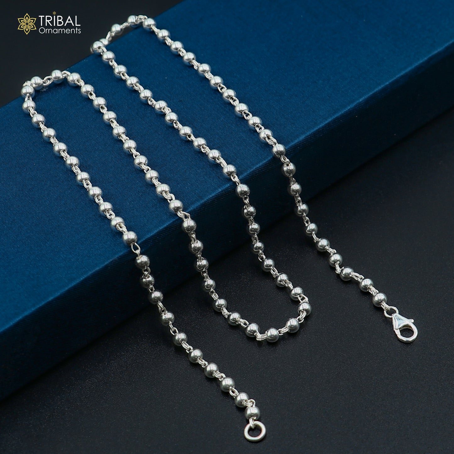 925 sterling silver beaded chain necklace tribal jewelry ch513